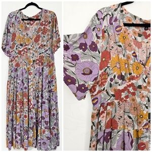 The Pyramid Collection Floral Button Front Colorful Boho Dress, XL